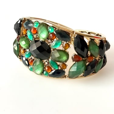 Vintage Green Rhinestone Cuff Bracelet 