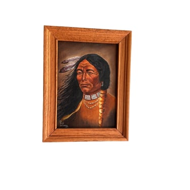 Pat Wilsky Signed Small Wooden Framed Native American Portrait on Canvas 