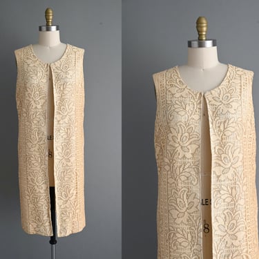 1960s vintage dress | Ivory Lace Shrug Dress | Medium Large | 