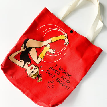 Vintage 1980s Red Canvas Tote Bag / Book Bag / Gym Bag / Dance Bag 