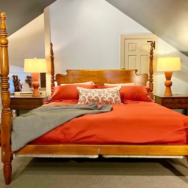 Empire Field bed in Maple, Original Posts ~ Circa 1830, Resized to King with Chamfered Roll-Back Headboard</p#x3E; SKU: BP111924<p#x3E; </p#x3E;<p#x3E;