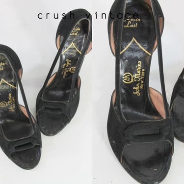 1940s peep toe shoes | velvet heels | size 4.5 