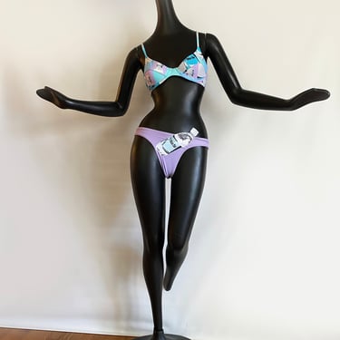 5) Rosa Chá Vintage 90s Brazilian Teeny Bikini Sexy Swimsuit | Lavender "Water Bottle" Appliqué | NOS New Old Stock Deadstock Made in Brazil 