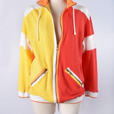 Yellow & Orange Track Jacket Vintage 1980's Cotton Athletic Bright colors, 1990's Nautical Preppy Disco Athletic 