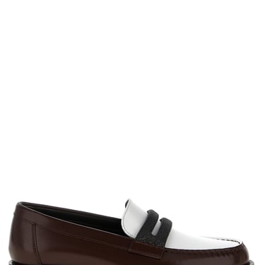 シューズ・サンダルその他 Brunello Cucinelli Brown/White Loafers with Precious Clamp Brunello Cucinelli Brown/White Loafers With Precious Clamp