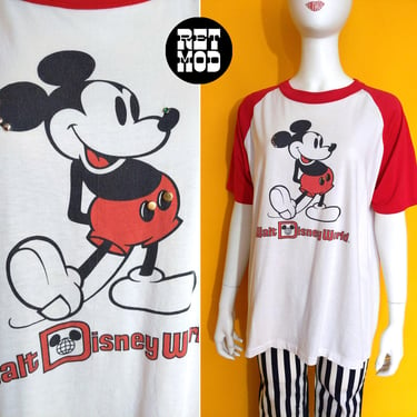 Studded Mickey Mouse Vintage 70s 80s Red & White T-Shirt 