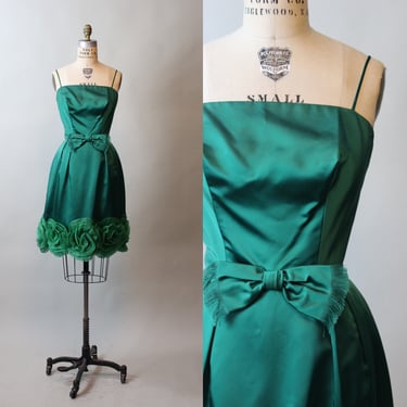 1950s JR THEME ROSETTE green satin dress xs | new fall 