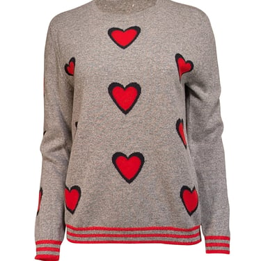 Chinti & Parker - Grey w/ Red Heart Pattern Cashmere Sweater Sz L