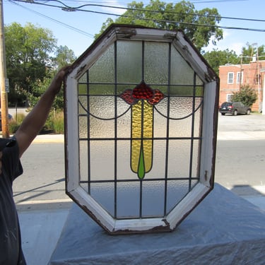Large Art  Nouveau English Stained Glass Window 1900s 