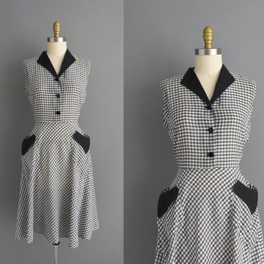 1950s vintage dress | Classic Black & White Gingham Print Cotton Shirtwaist Dress | Large | 50s dress 