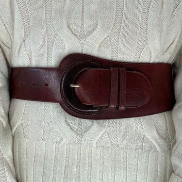 Vintage Womens Asymetrical Wide Leather Burgundy Brown Waist Belt Sz M 