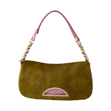 Dior Green + Pink Calf-hair +Snakeskin Shoulder Bag