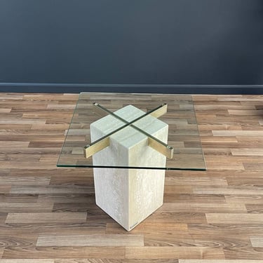 Mid-Century Modern Travertine Stone & Brass Side Table by Artedi, c.1970’s 