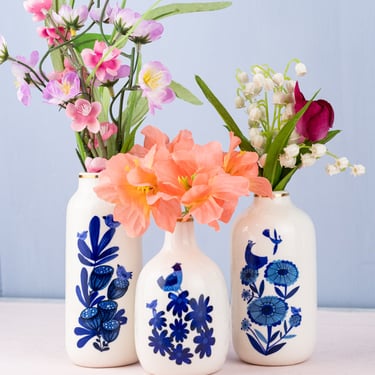 Handpainted Blue & White Bud Vase