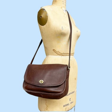 Vintage Coach City Bag Retro 1990s Genuine Leather + Brown + Shoulder Bag + 9790 + Adjustable Strap + Gold Brass Metal + Womens Accessory 