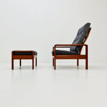 Mid Century Solid teak lounge chair/ Easy chair by Sven Ellekaer for comfort with Ottoman, 1960s 