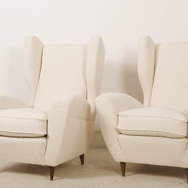 Lounge or Wingback Chairs in Cream Bouclé by Melchiorre Bega 