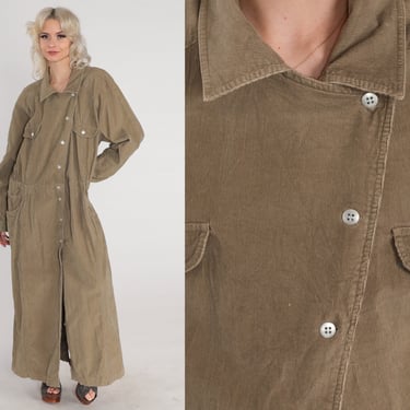 Brown Corduroy Dress Y2k Button up Maxi Dress Long Sleeve Shirtdress Retro Long Utility Pockets Casual Day Cotton Vintage 00s 24 3xl xxxl 