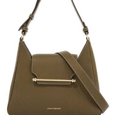 Strathberry Khaki Leather Hobo Bag With Adjustable Strap Women