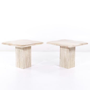 Onda Mid Century Beveled Marble Side Tables - Pair - mcm 