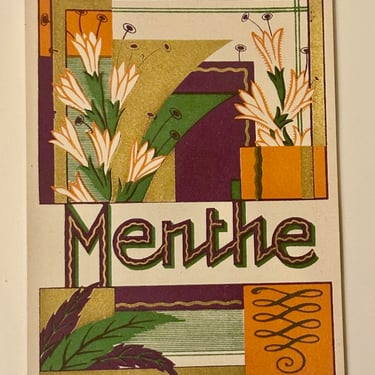 Art Deco  French Creme de Menthe Liquor Label