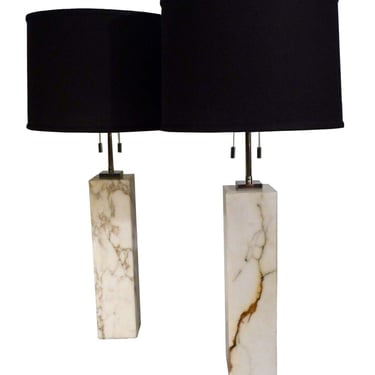 Pair of Square Marble Lamps by T.H. Robsjohn-Gibbings for Hansen American 