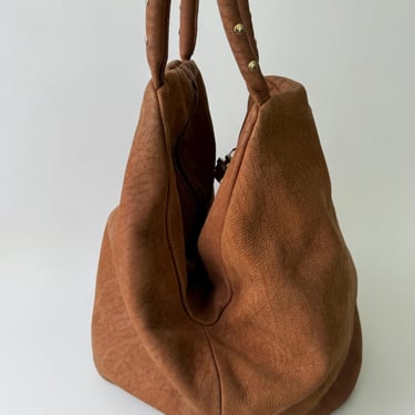 Vintage Brown Suede Leather Slouchy Hobo Bag 