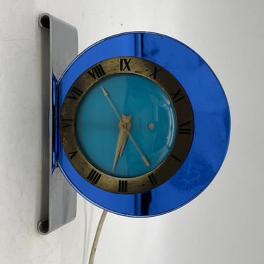 1935 Telechron Art Deco Electric Clock With Blue Glass 