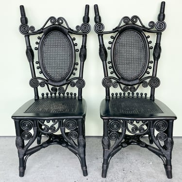Pair of Whimsical Rattan and Cane Chairs