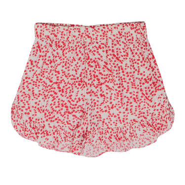 Ganni - Cream w/ Red Floral Print Elastic Waist Shorts Sz 4