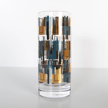 Highball Blue and Gold Mid Century Inspired Cocktail Glass