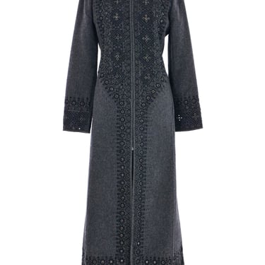 Oscar de la Renta Embroidered Cashmere Zip Front Coat