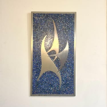 Sigi Pineda mosaic wall hanging with malachite, lápiz lazuli and brass 