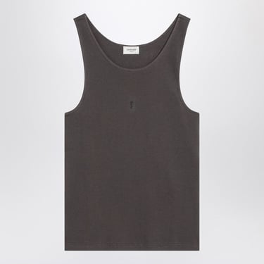 Saint Laurent Grey Ribbed Tank Top With Logo Women