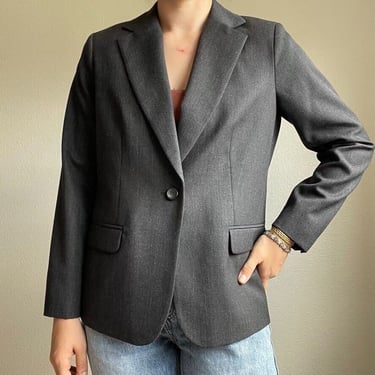 Vintage PENDLETON Womens Sz 10P Petite Classic Gray Virgin Wool Blazer Jacket 