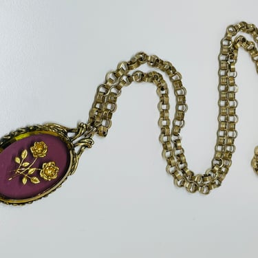 Gold Roses in Purple Glass Pendant
