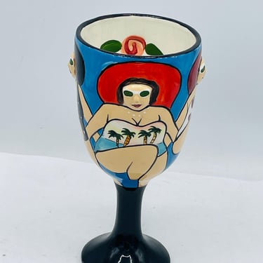 Westland Funseekers Big Day At The Beach Janice Joplin Goblet Wine Glass #15019 