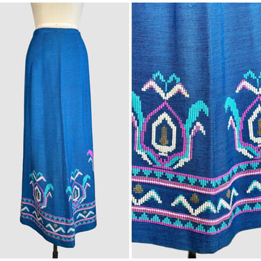 MAMA MIA Vintage 70s Greek Maxi Skirt | 1970s Long Blue Skirt | Made in Greece | Levantis, Nikis 3, Athens | Size Small 