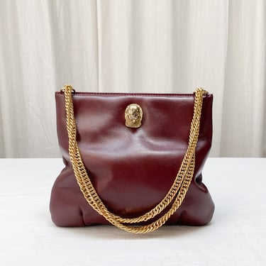 1970s Oxblood Leather Chain Strap Shoulder Bag 