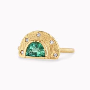 Starlight Engraved Half Moon Tourmaline Ring