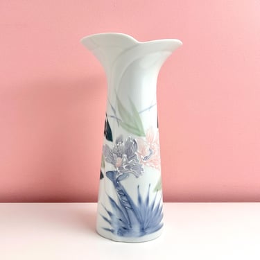 Japanese Vase with Pastel Flower Design 