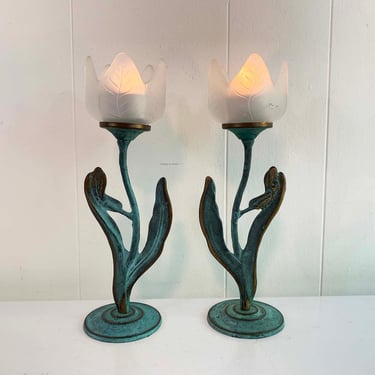 Vintage Glass Metal Candle Holders Pair Tea Light Candlesticks Decor Candleholder Wedding Candlestick Candleholders Frosted 1990s 1997 
