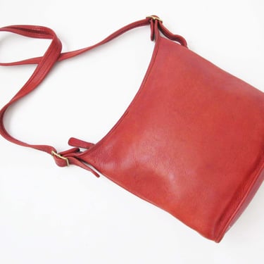 Vintage 90s Coach Red Leather Bucket Bag - Crossbody Adjustable Strap Medium Purse 