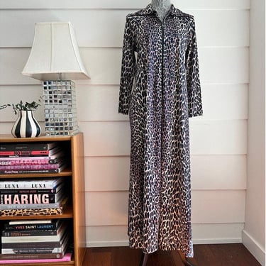 Vintage Leopard Print Nightgown by Butterfield 8 size M 60s Glam House Dress 