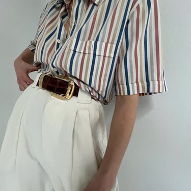 Vintage Pale Striped Short Sleeve Button Up