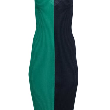 Staud - Green &amp; Navy Colorblocked Sleeveless Ribbed Midi Dress Sz XS