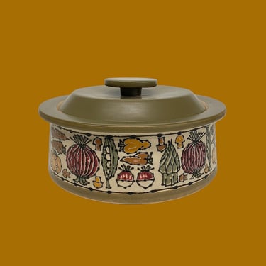 Vintage Stoneware Casserole Retro 1960s Mid Century Modern + HH Japan + Holt Howard + Ceramic + Vegetables Motif + Japanese Cookware + MCM 