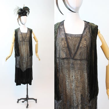 1920s SILK VELVET BEADED dress small medium | new fall winter 