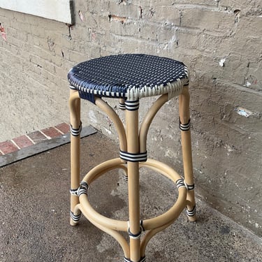 Blue & White Rattan Stool