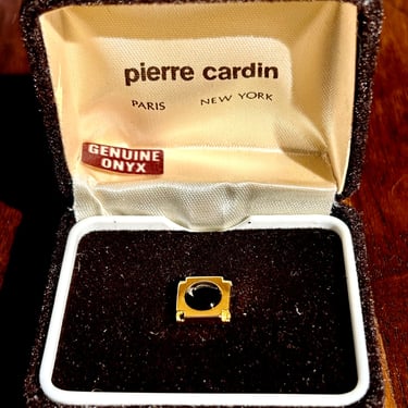 Vintage Pierre Cardin Onyx Gold Tone Tie Tack Pin New In Box NIB Menswear 1990s Jewelry 